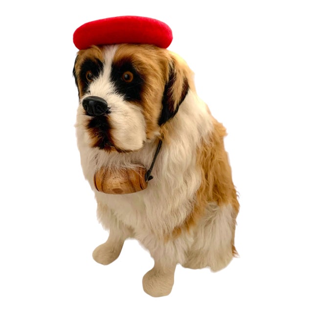 Late 20th Century Custom-Made French St. Bernard Stuffed Fur Dog Sculpture, 17"h For Sale