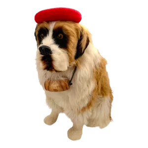 Vintage Dog Figurine French St. Bernard Stuffed Fur Toy, Custom Made