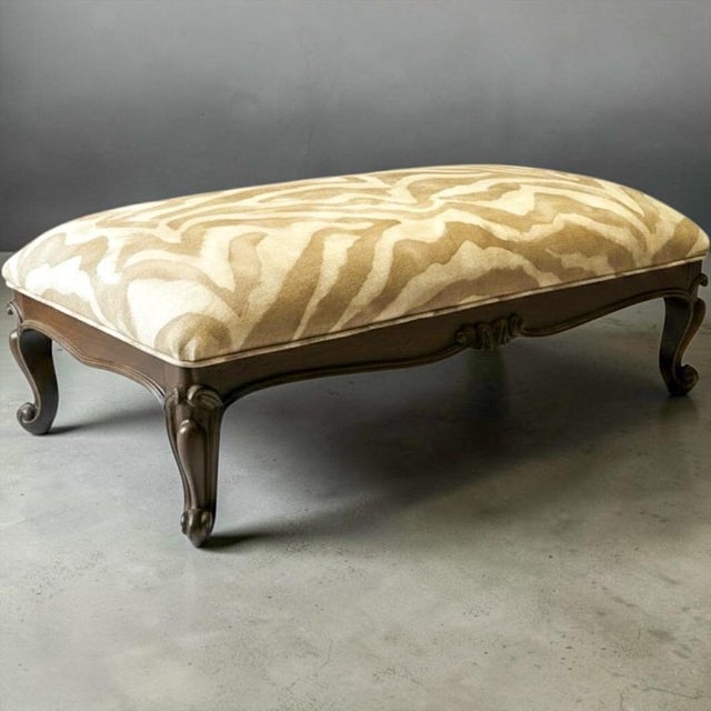 This is a nice early 20th century American bench with French styling. The tonal zebra velvet is a recent additional and...