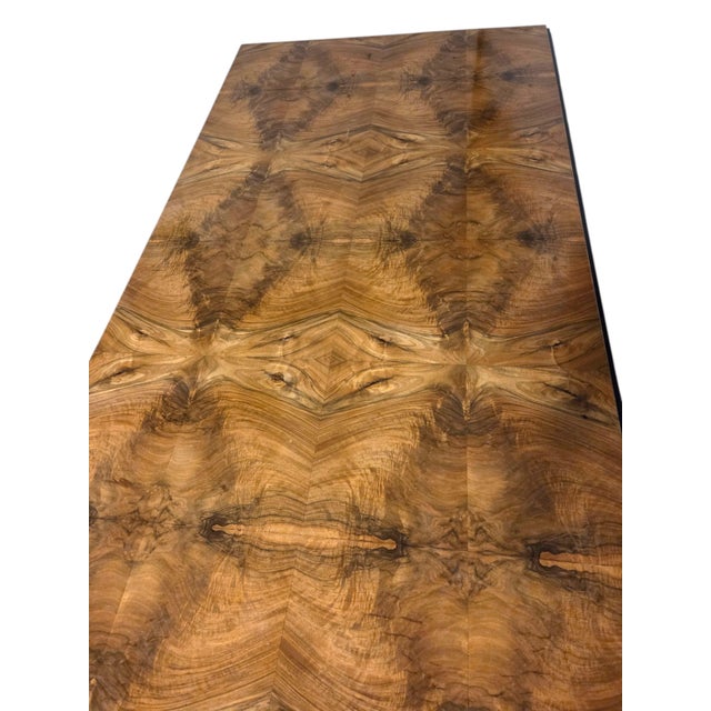 Large and exceptional original French Art Deco executive desk featuring a stunning book-matched walnut veneer top with...