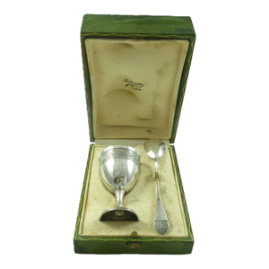Antique French Sterling Silver Egg Cup & Spoon Set | Boxed Set | C 1900
