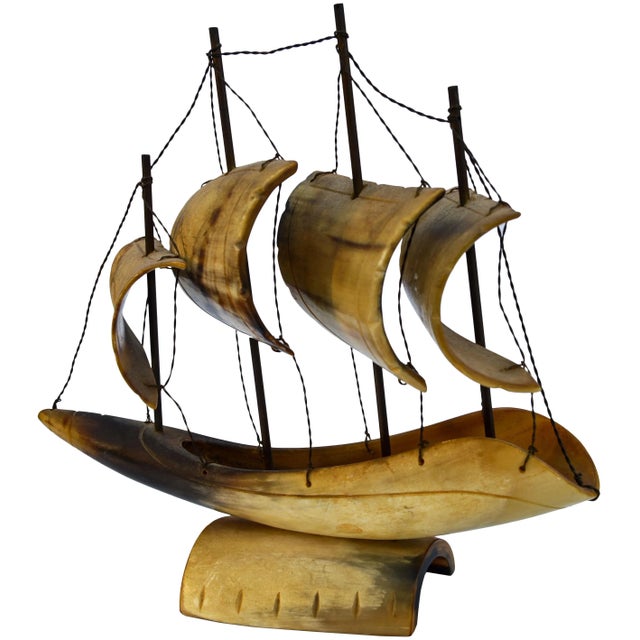 Art Deco Mid-Century Handcrafted Horn Ship For Sale - Image 3 of 5