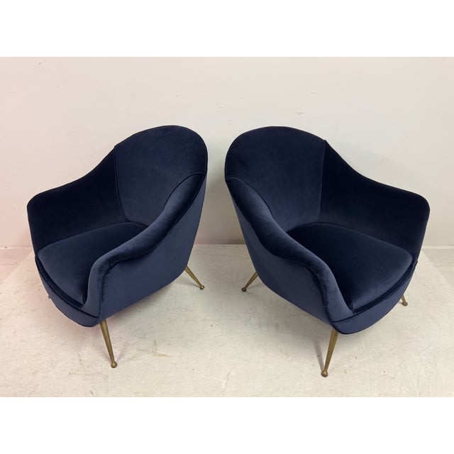 Mid-Century Italian Lounge Chairs in Navy Romo Cotton Velvet, 1960s, Set of 2 For Sale - Image 11 of 18