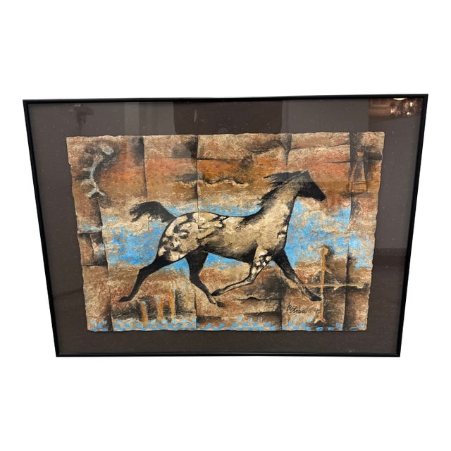 Monica Stobie “Columbia Plateau Pony” Pastel on Bark Paper, 1993 For Sale