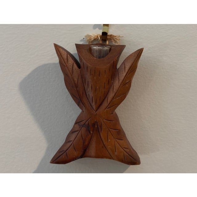 Brown Carved Hardwood Wall Hanging Budvase For Sale - Image 8 of 9