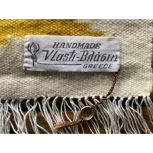 Handmade Yellow and Cream-White Flat-Weave Tapestry, Vlasti, Greece, 1970s For Sale - Image 4 of 13