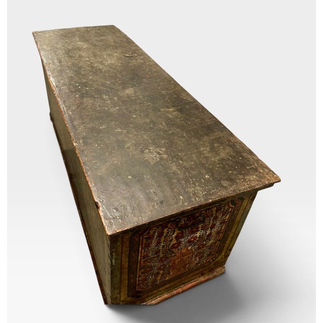 Brick Red Adriatic Dowry Chest/Trunk in Hand-Painted Pine, Ca. 1870 For Sale - Image 8 of 13