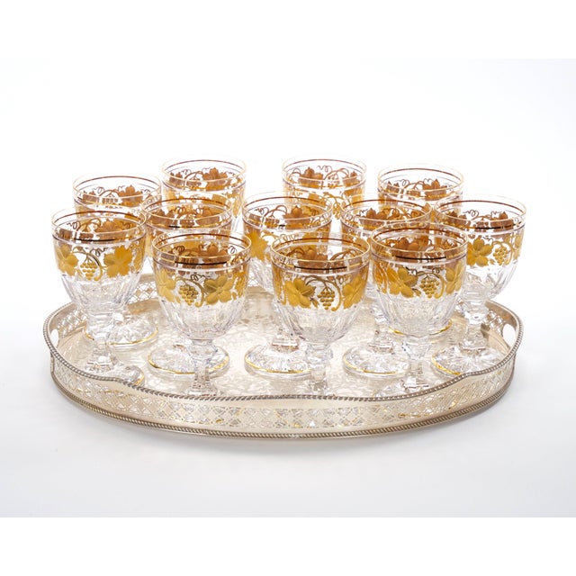 Val Saint-Lambert Val Saint Lambert Set of 12 Gilt Gold-Decorated Tableware Wine / Water Service For Sale - Image 4 of 12