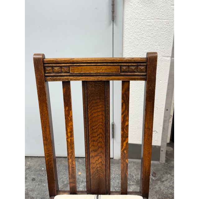Wood Jacobean Revival Antique Oak Upholstered Side Chairs, Pair For Sale - Image 7 of 12