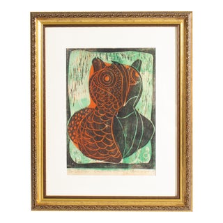 Abstract Relief Print of Bird For Sale