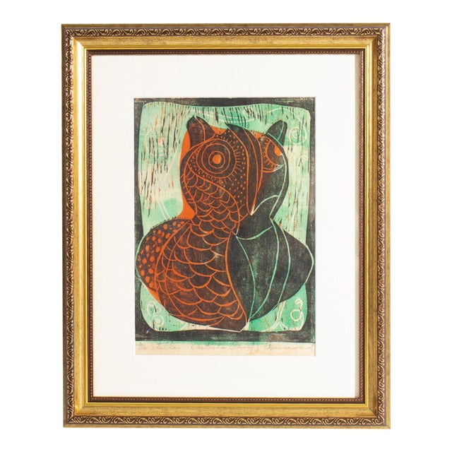 Abstract Relief Print of Bird For Sale