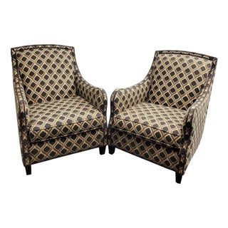 Pair of Modern Bernhardt Portfolio Transitional Upholstered Club Chairs With Nailhead Trim For Sale