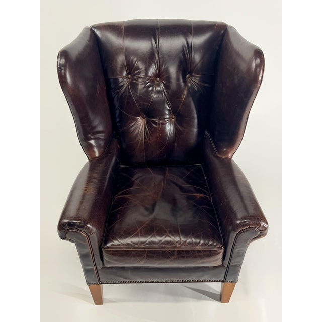 Traditional Vintage Mitchell Gold + Bob Williams Gustave Genuine Leather Wing Chair For Sale - Image 3 of 12