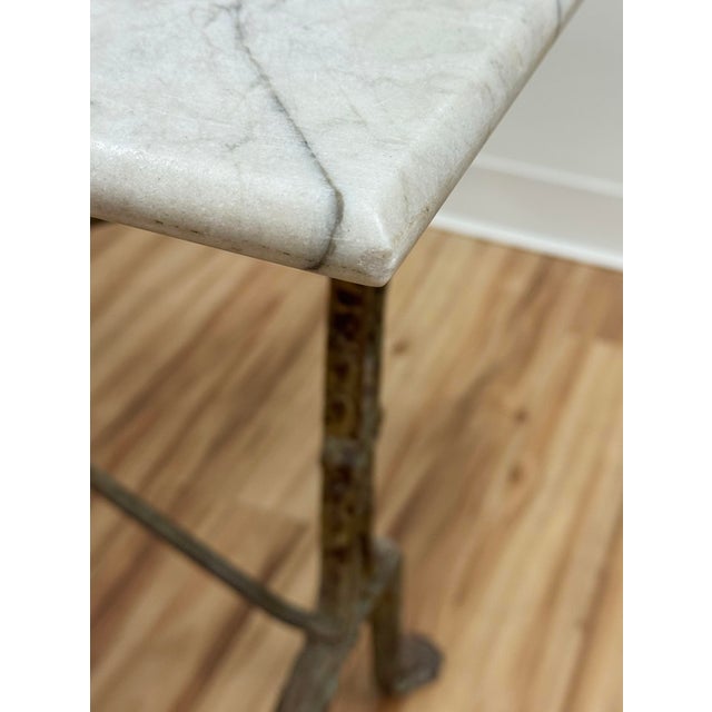 Metal Antique French Style Marble Top Cast Iron Bistro Table For Sale - Image 7 of 16