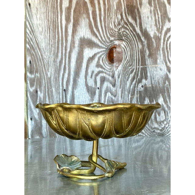Hollywood Regency Vintage Boho Brass Lily Pad Bowl For Sale - Image 3 of 10