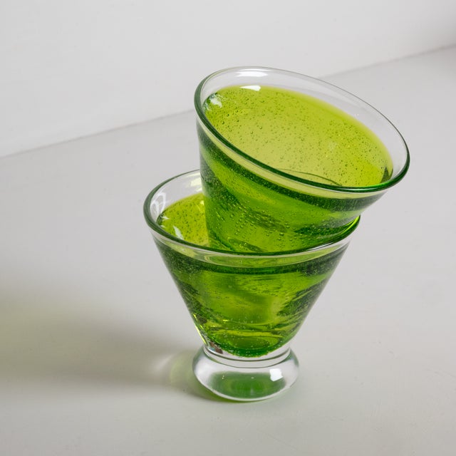 Pair of Lime-Green Hand-Blown Mexican Cocktail Glasses For Sale In Phoenix - Image 6 of 6