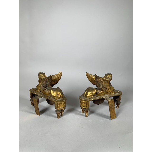 Gold Pair of andirons with sphinxes from the Directoire period, 18th century, attributed to Thomire For Sale - Image 8 of 9
