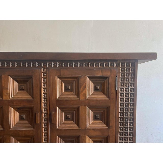 Spanish Solid Wood Brutalist Sideboard, 1960s For Sale - Image 10 of 13
