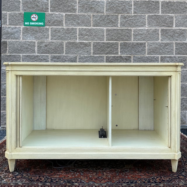 Baker Furniture Company Vintage Baker Furniture Neoclassical Tambour Door Media Credenza in Toupe For Sale - Image 4 of 17