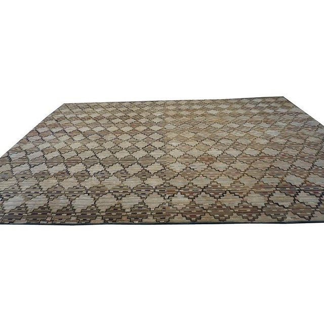 Late 19th Century 1900s Antique American Brown Room Size Geometric Lattice Folk Art Hooked Rug For Sale - Image 5 of 9