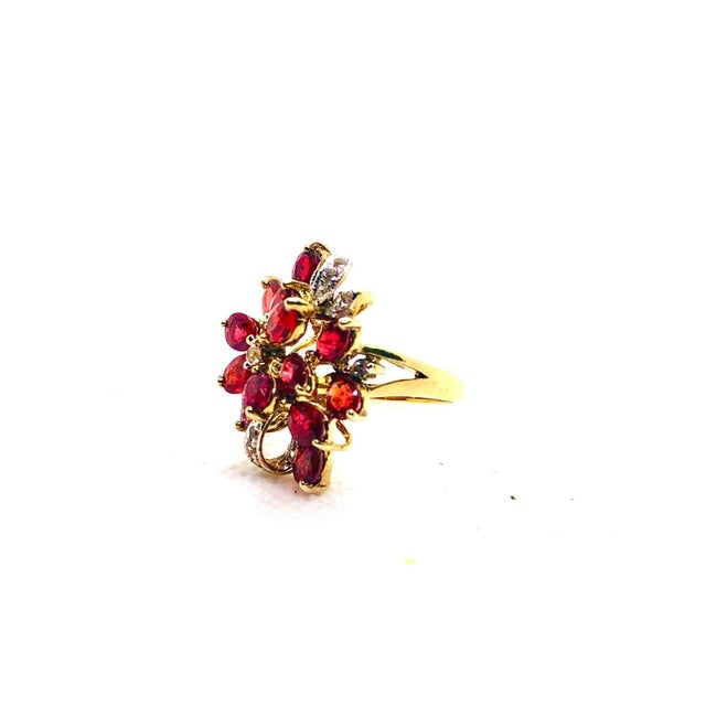 Ruby Red Bochic “Orient” Vintage Orange Sapphire & Cognac Diamond Ring Set In 18K Gold & Silver For Sale - Image 8 of 11