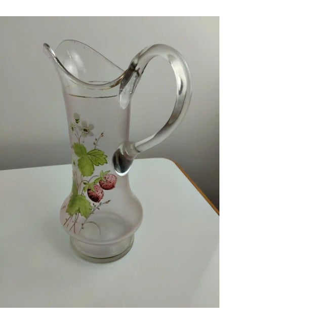 Art Nouveau Jug with Hand-Painted Strawberries in Clear, Blown Glass and Matte Finish For Sale - Image 6 of 6