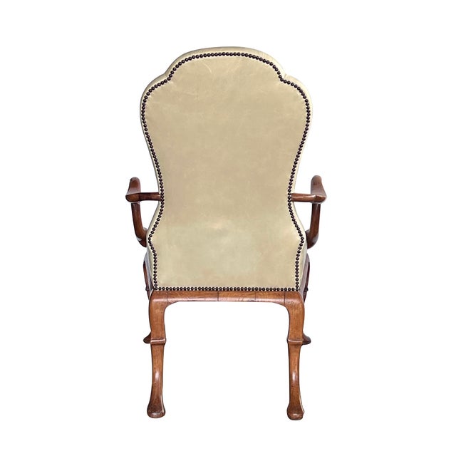 pair of stylish vintage reproduction Queen Anne open armchairs from luxury furniture maker Dennis & Leen; each with...