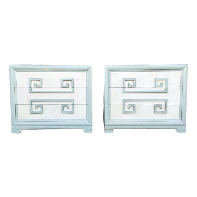 Pair of Kittinger Greek Key 3-Drawer Chests / Nightstands For Sale