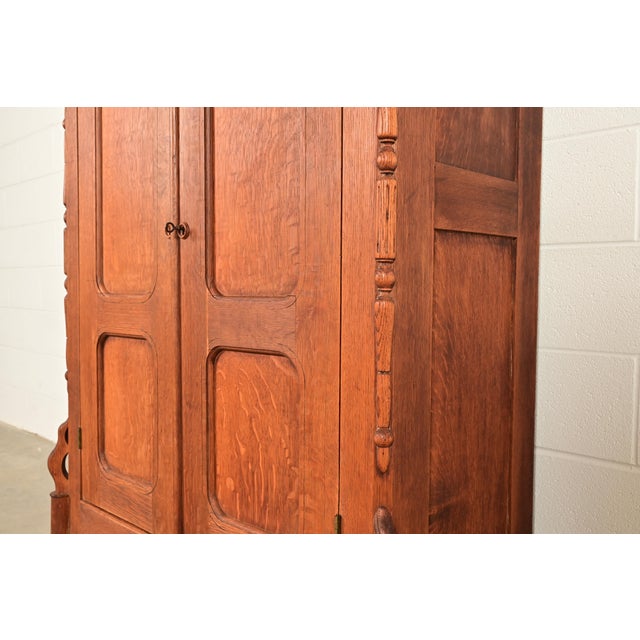 Antique Victorian Carved Oak Wardrobe or Armoire Dresser, Circa 1890s For Sale - Image 12 of 17