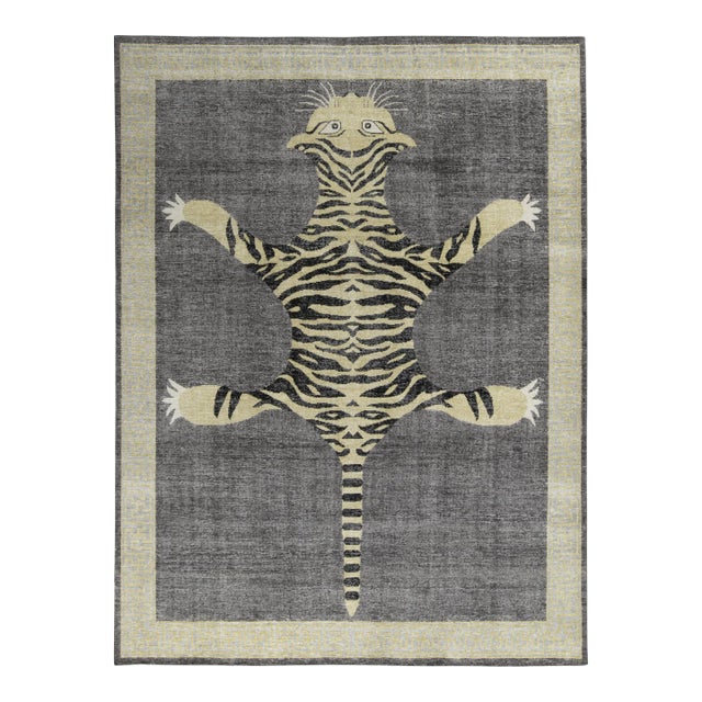 Rug & Kilim’s Tiger Rug in Charcoal, 10x14 For Sale