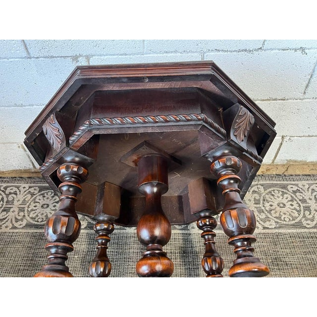 Antique Victorian Venetian Renaissance Style Burled Wood Octagonal Parlor Table Center Table For Sale - Image 13 of 15