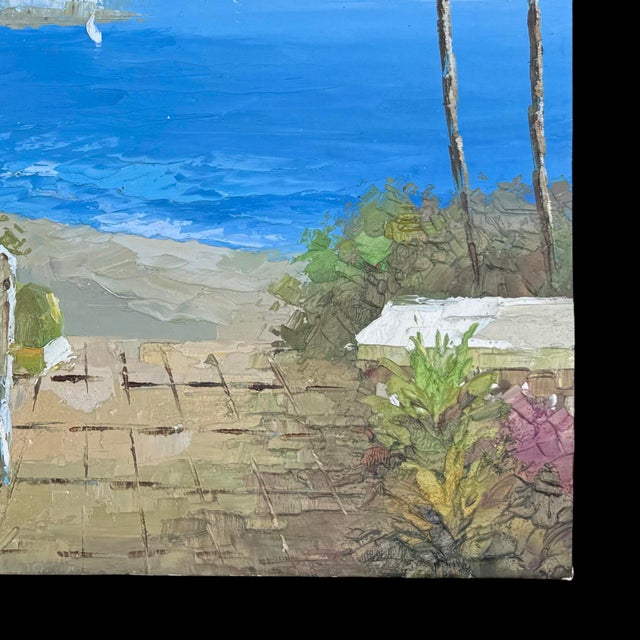 Vintage Mediterranean Seaside Signed Oil Painting of Italian Coastal Scene Original For Sale In San Diego - Image 6 of 8