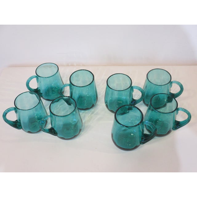 Glass 1960s Blenko Styled Pitcher and Glass Mug Set by Wayne Husted - Set of 9 For Sale - Image 7 of 13