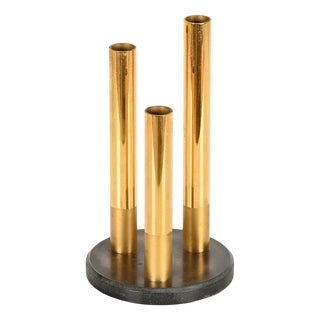 Mid-Century Italian Brass Flower Holder with Blued Steel Base, 1970s For Sale