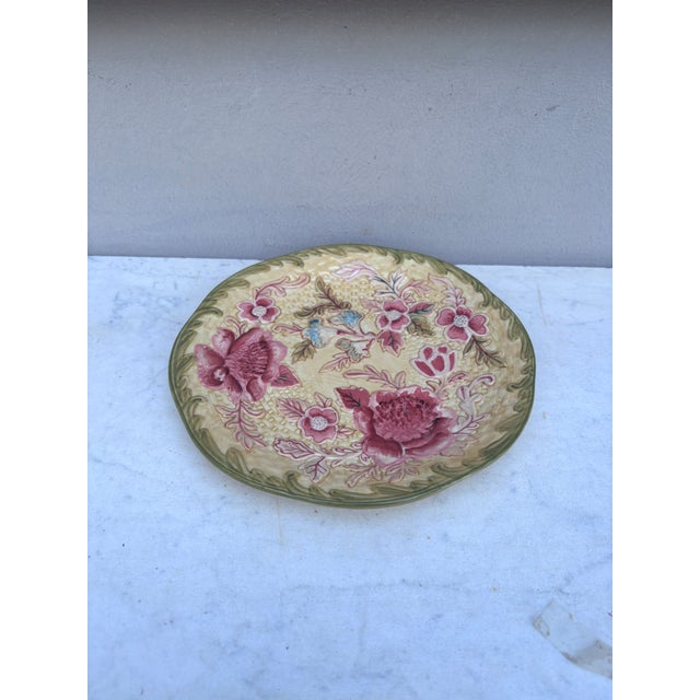 Large Modern Majolica Pink Flowers Plate Longaberger.