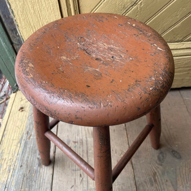 Mid 19th Century 1800s Shaker Style Stool in Original Dark Reddish Brown Paint For Sale - Image 5 of 6