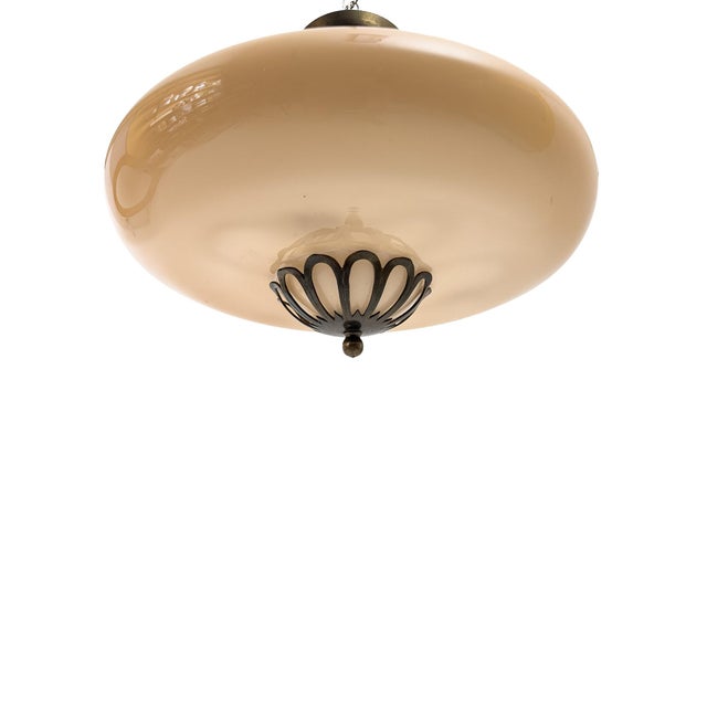Metal Swedish Grace Brass and Glass Ceiling Lamp by Harald Notini for Böhlmarks, 1929 For Sale - Image 7 of 12