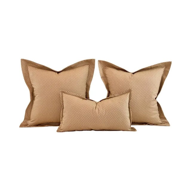 Textile Designer Vicki Payne Free Spirit Taupe Brown & Navy Blue Polka Dot Pillow Covers- 3 Pc Set For Sale - Image 7 of 7