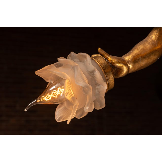 Metal Vintage Gilt Paint Figural Cherub Hanging Light For Sale - Image 7 of 9