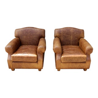 Pair of Matching Leather Club Chairs For Sale