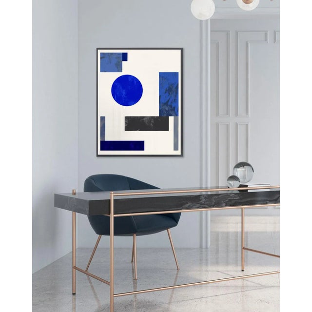 Mid-Century Geometric Collage in Blue and Gray For Sale - Image 4 of 6