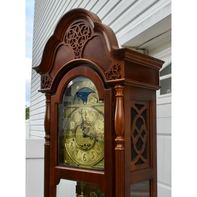 Vintage Ridgeway Chinese Chippendale Style Mahogany Grandfathers Clock For Sale - Image 9 of 12
