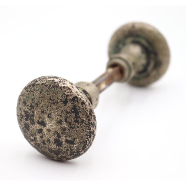 Pair of Antique Arts & Crafts Hammered Bronze Passage Door Knobs For Sale - Image 4 of 6