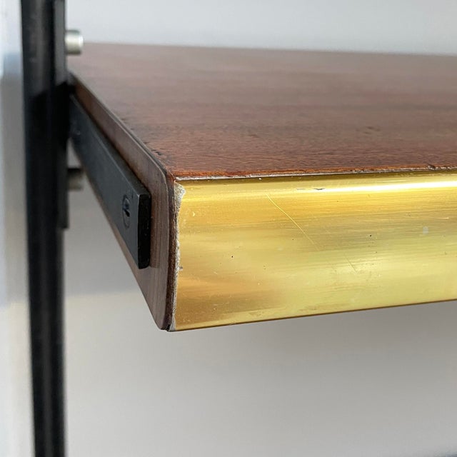 Mid-Century Modern Italian Bookcase in Wood, Brass and Black Metal, 1960s For Sale - Image 6 of 14