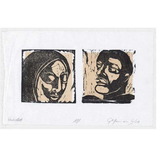 Illegibly signed woodblock portraits on rice paper. Artist's proof.