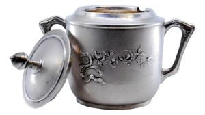 Silver Sugar Bowl with Embossed Flowers and Removable Lid