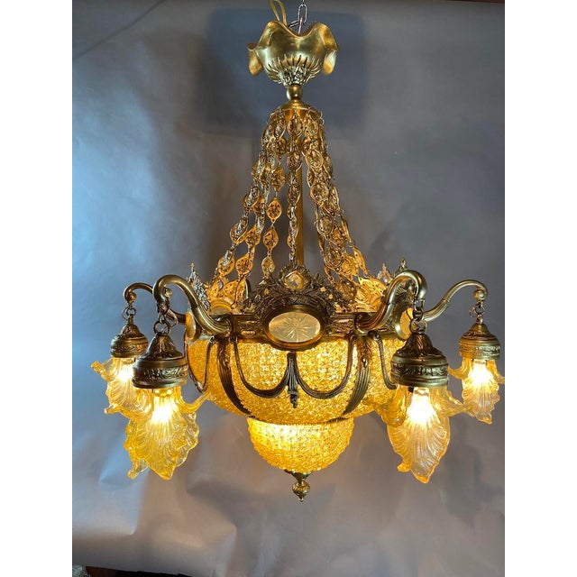 1970 French Louis XVI Bronze Gold Crystal Chandelier For Sale - Image 18 of 18
