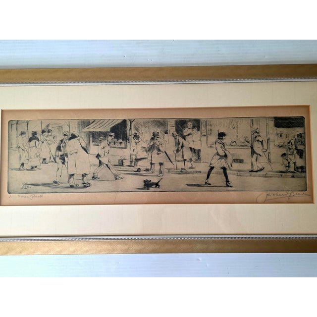 Art Nouveau 1930 Signed Richard Bloos “Altmarkt” German Market Scene Etching, Framed For Sale - Image 3 of 10