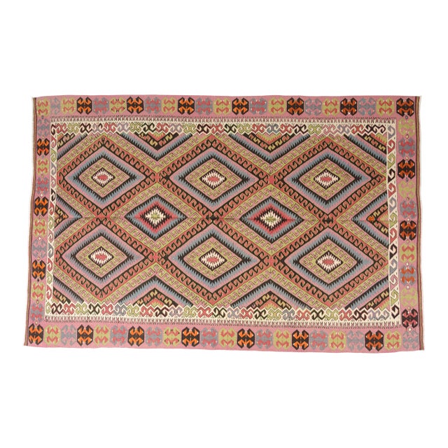 Vintage Pink Anatolian Kilim Rug For Sale