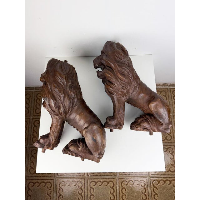 Antique Renaissance Revival Italian Hand-Carved Wooden Lions, 1890s, Set of 2 For Sale - Image 16 of 18